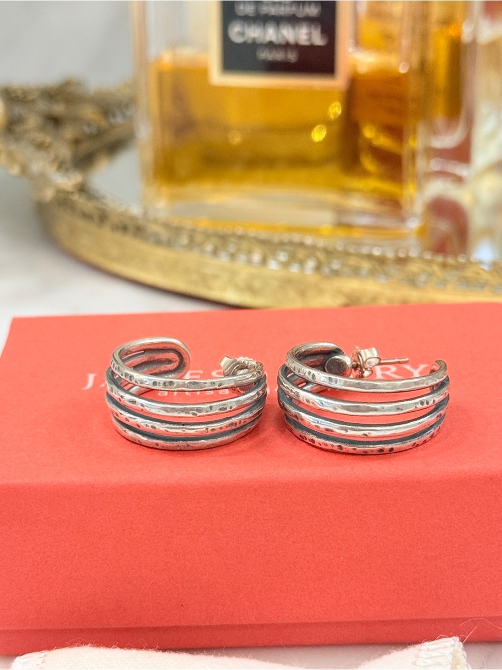James Avery Sterling Multi-Stacked Hammered Hoop Earrings - Silver